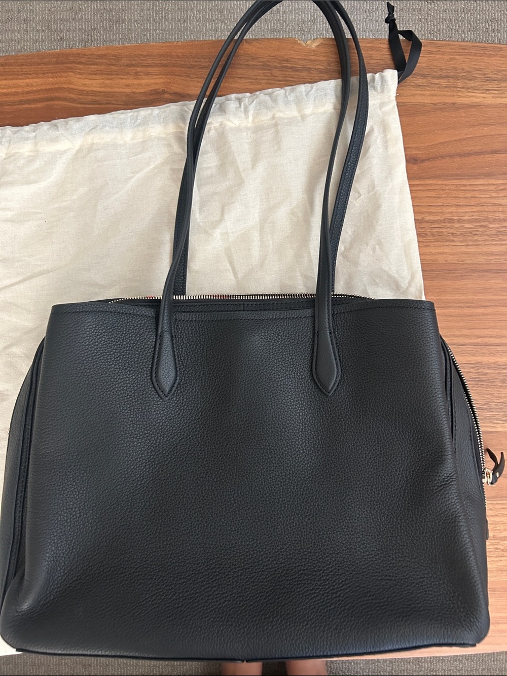 Quince Vivienne Three Compartment Black Leather Work Tote Slim Shoulder Strap - Picture 4 of 5
